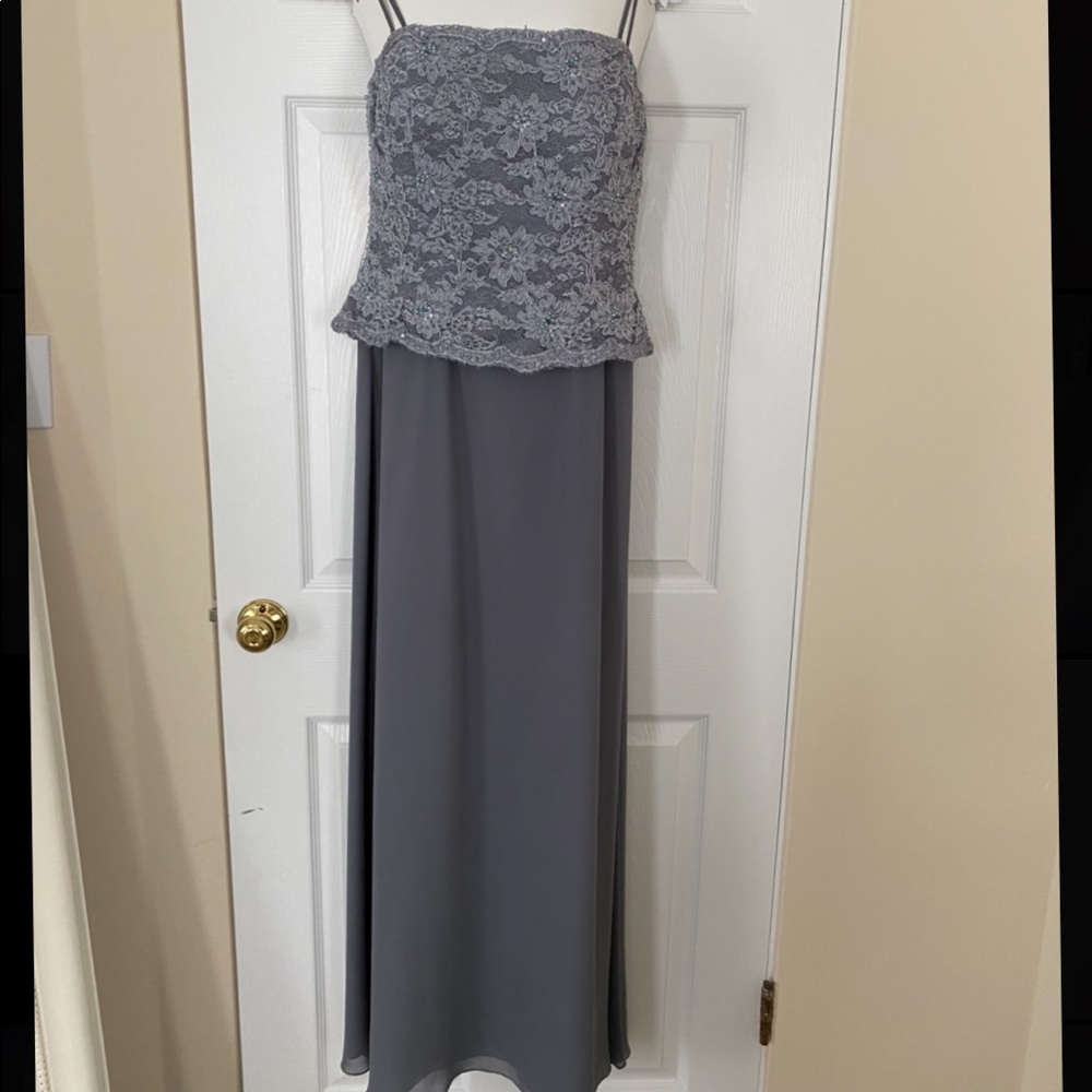 Cassandra Stone dark grey evening gown